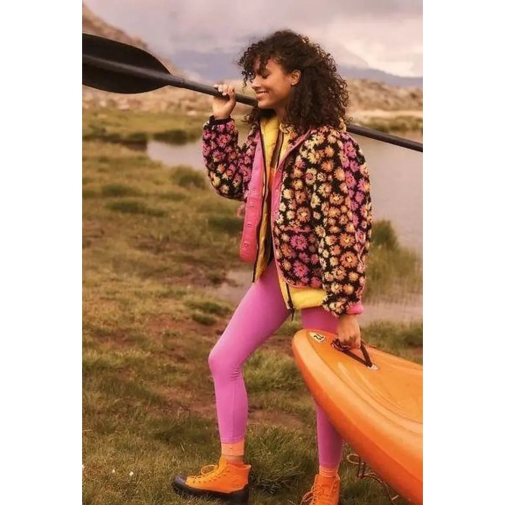 Floral Fleece Jacket in Black with Pink Trim - Picture 10 of 11